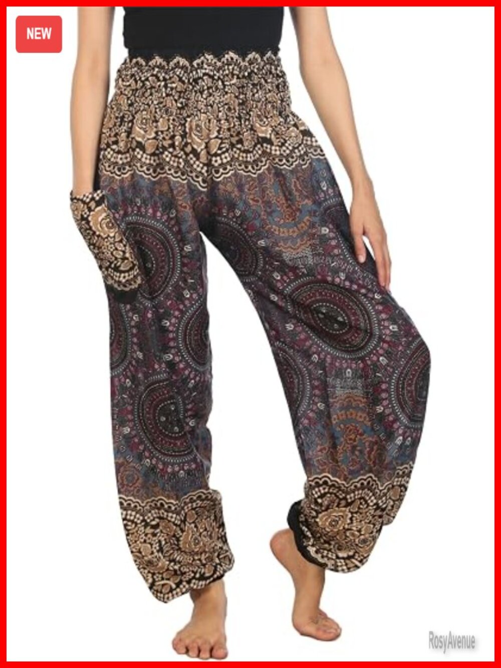 Harem Boho Pants Women Yoga Lounge Wide Leg Elastic Waist Pockets S-4XL